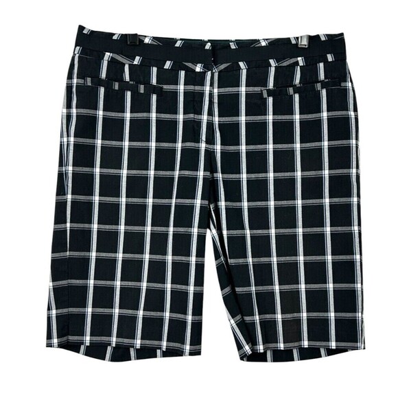 Tommy Hilfiger Golf Women Sz 12 Black Madras Plaid Bermuda Shorts Cotton Casual - Picture 1 of 12